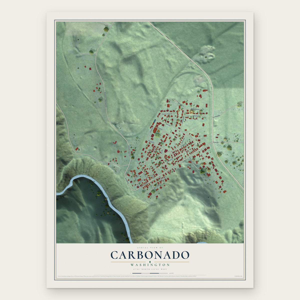 Carbonado, Washington map print, the full design