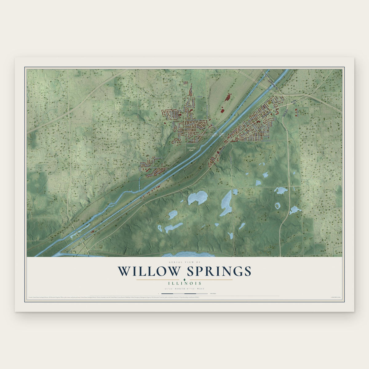 Willow Springs, Illinois map print, the full design