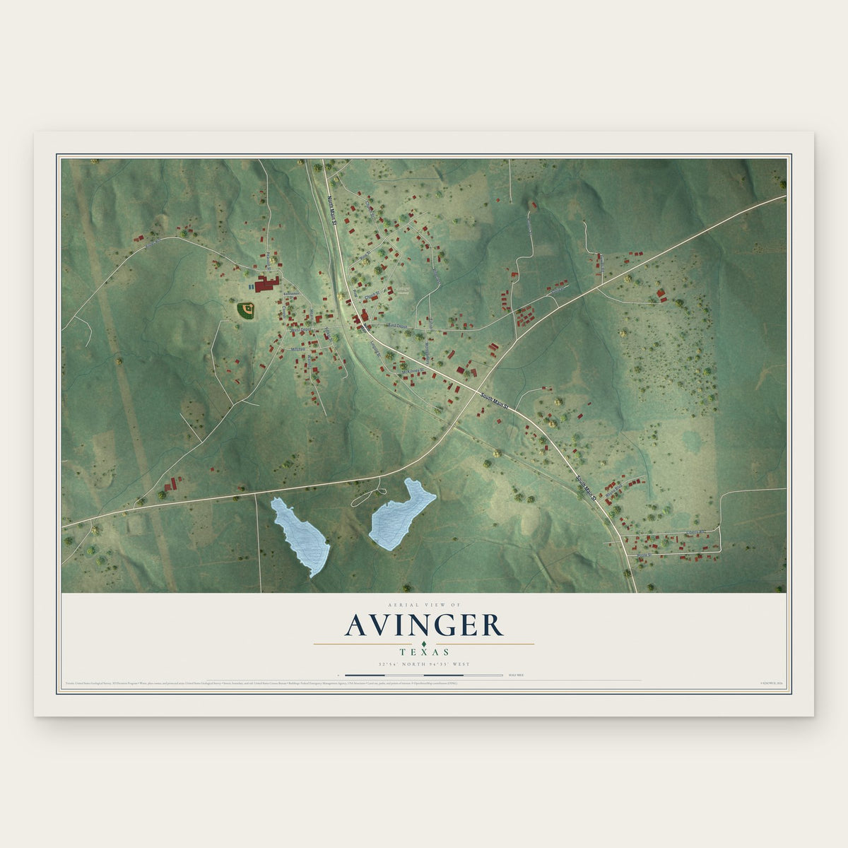 Avinger, Texas map print, the full design