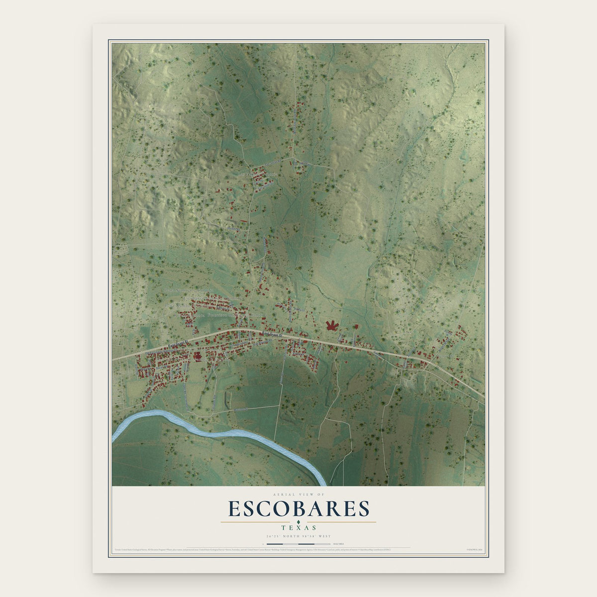 Escobares, Texas map print, the full design