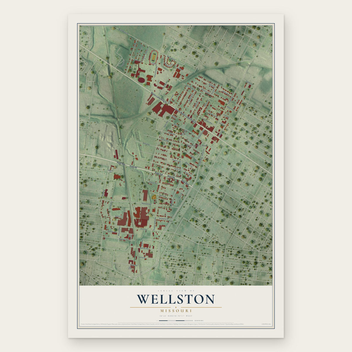 Wellston, Missouri map print, the full design