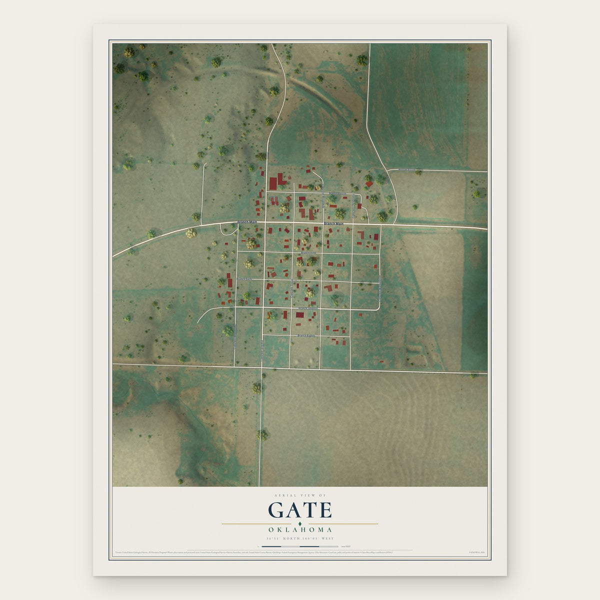 Gate, Oklahoma map print, the full design