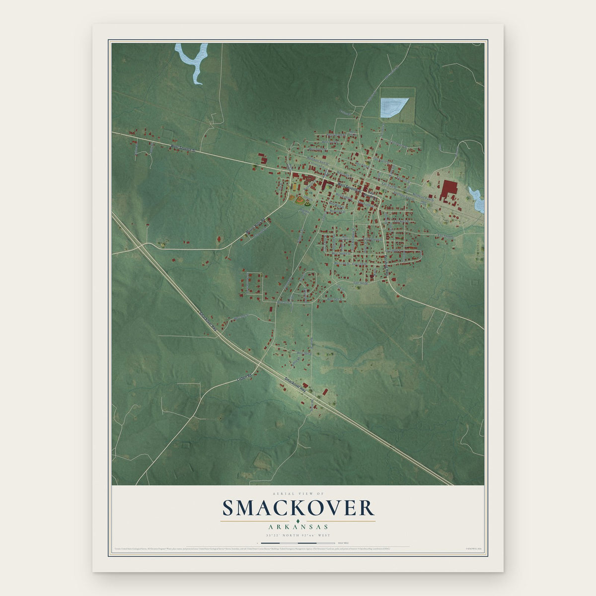 Smackover, Arkansas map print, the full design
