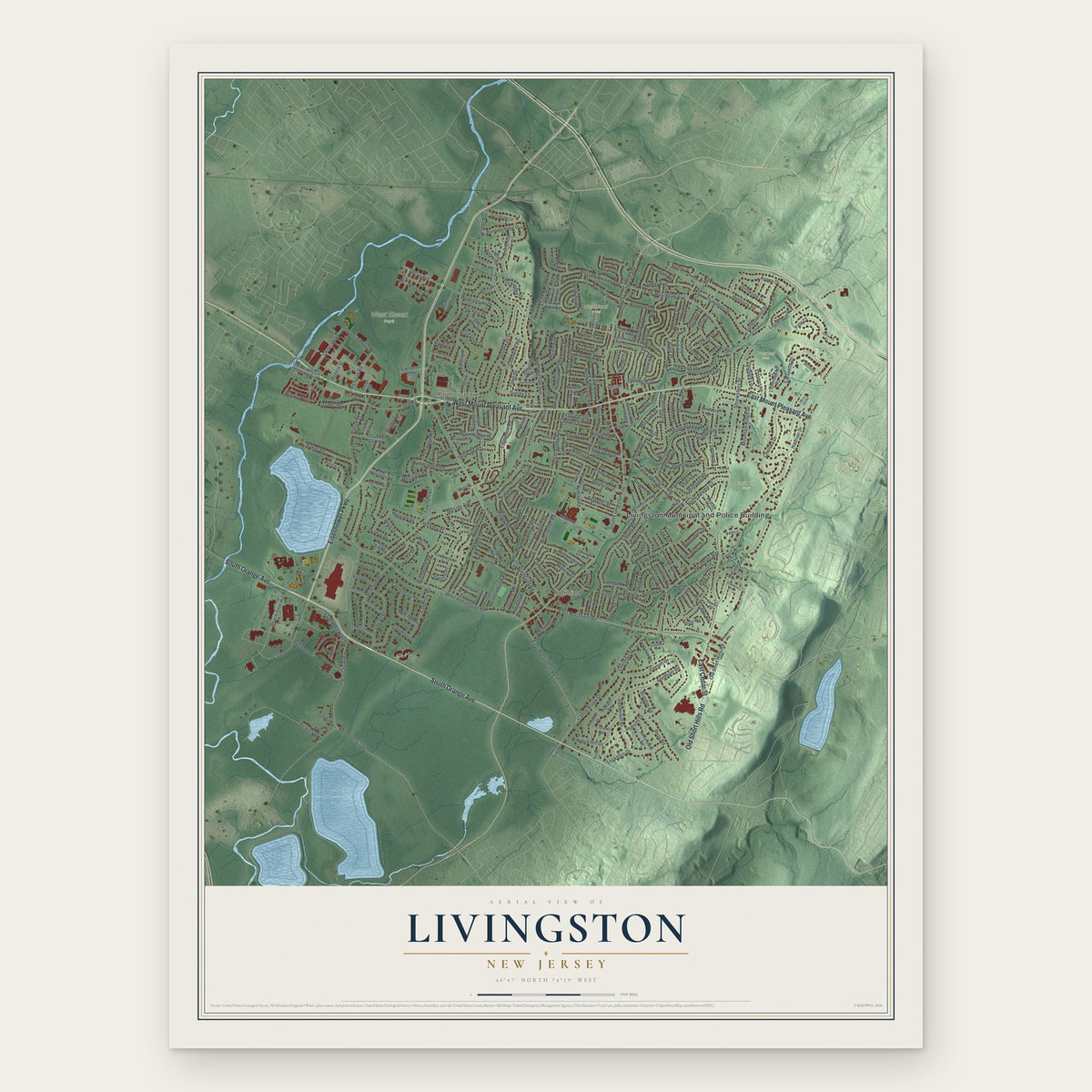 Livingston, New Jersey map print, the full design