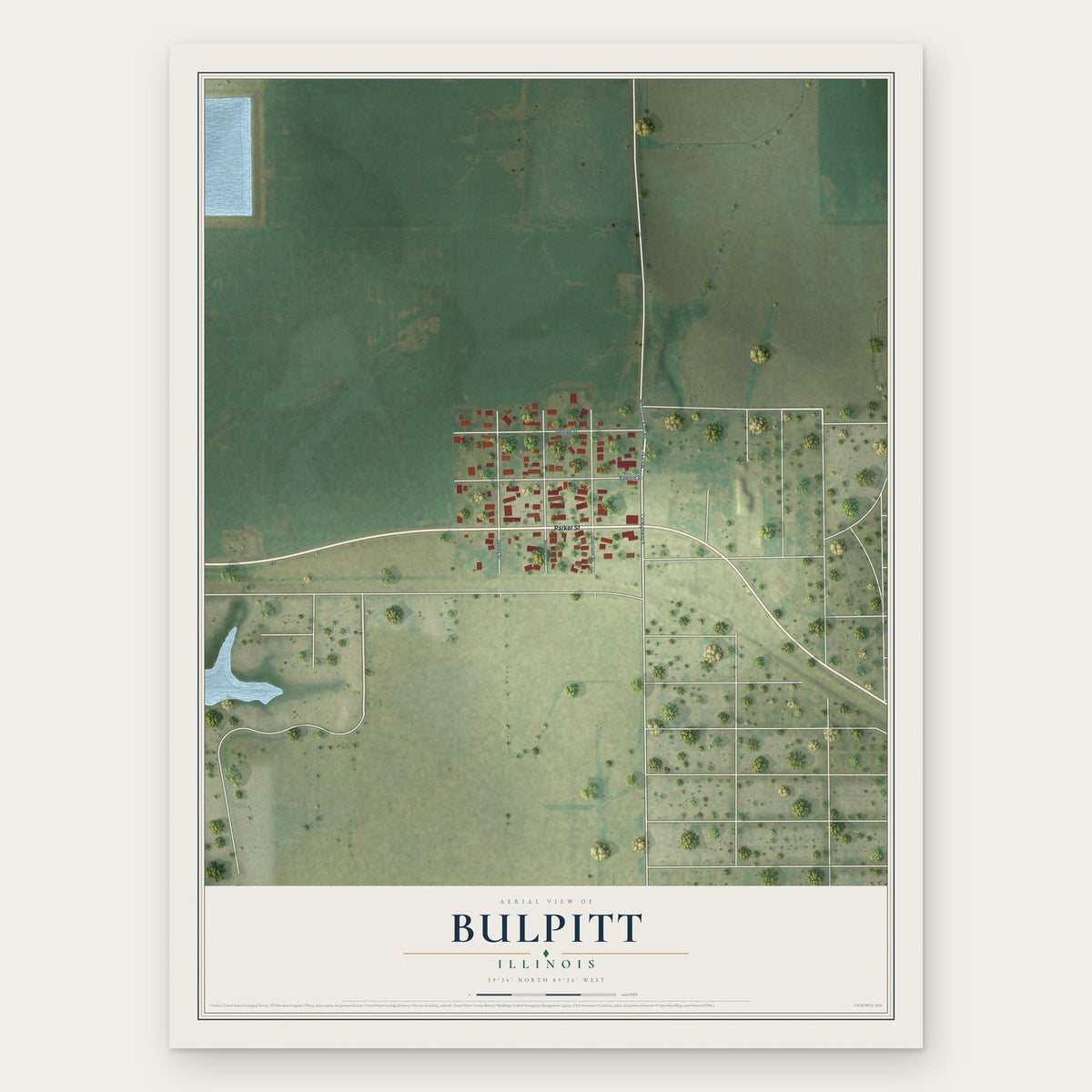 Bulpitt, Illinois map print, the full design