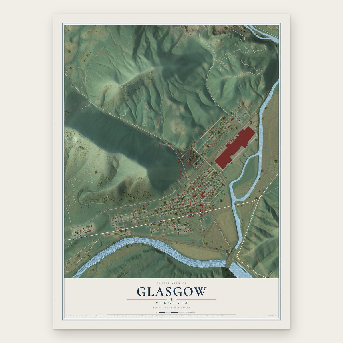 Glasgow, Virginia map print, the full design