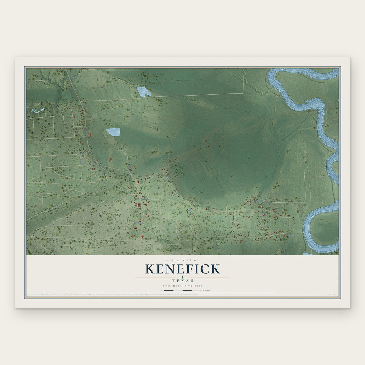 Kenefick, Texas map print, the full design