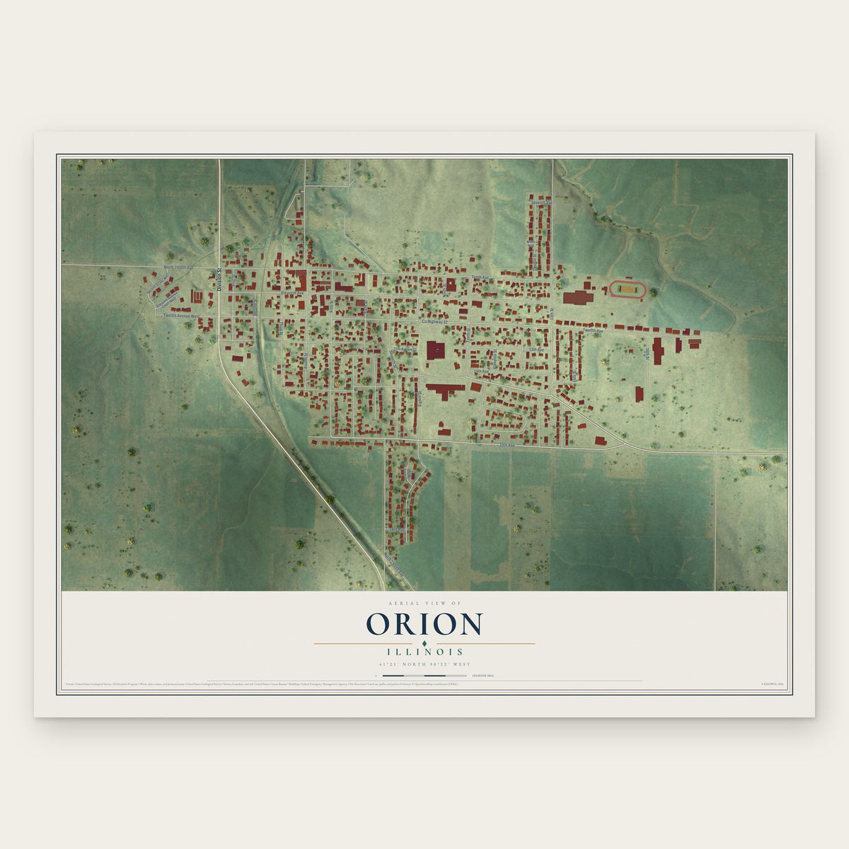 Orion, Illinois map print, the full design