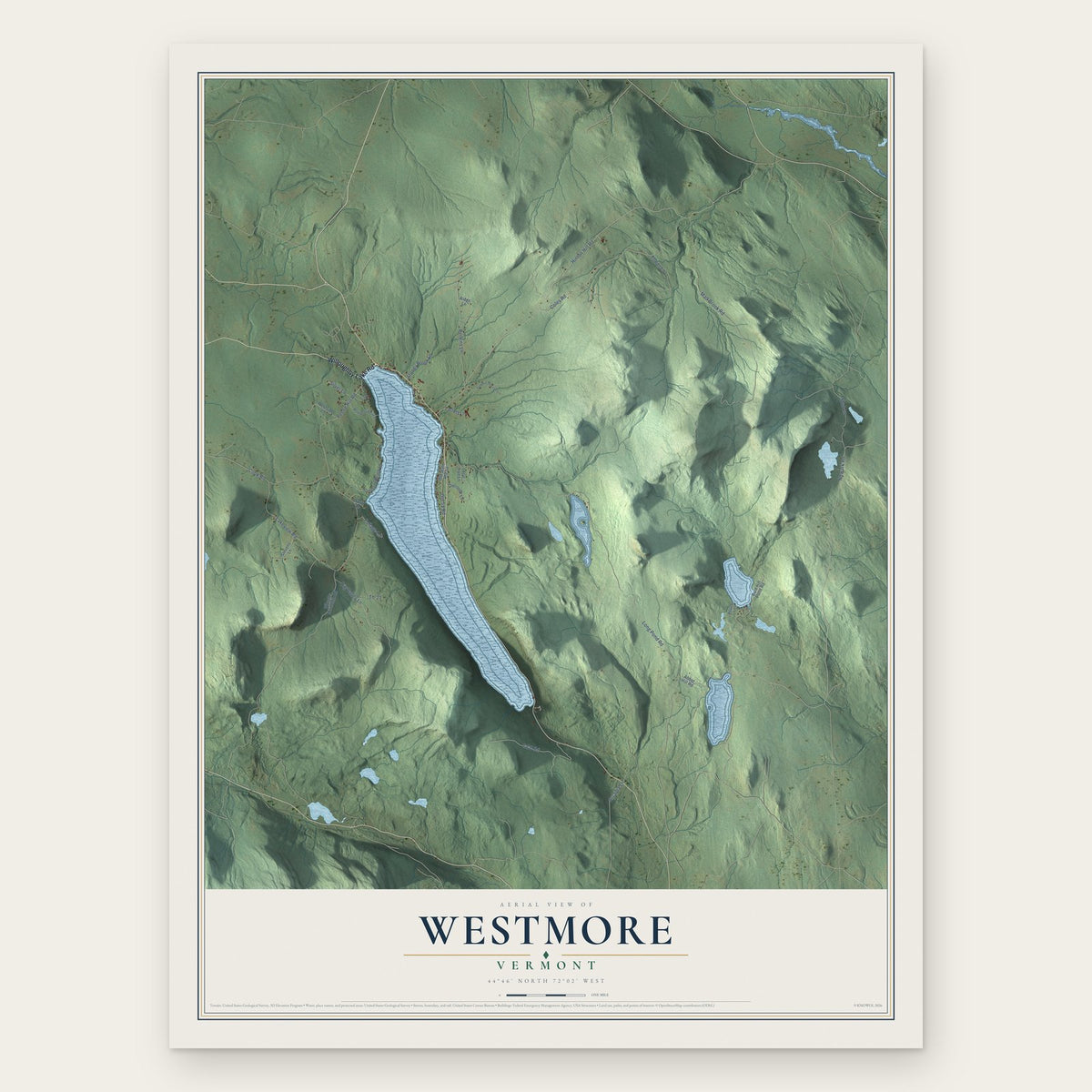 Westmore, Vermont map print, the full design
