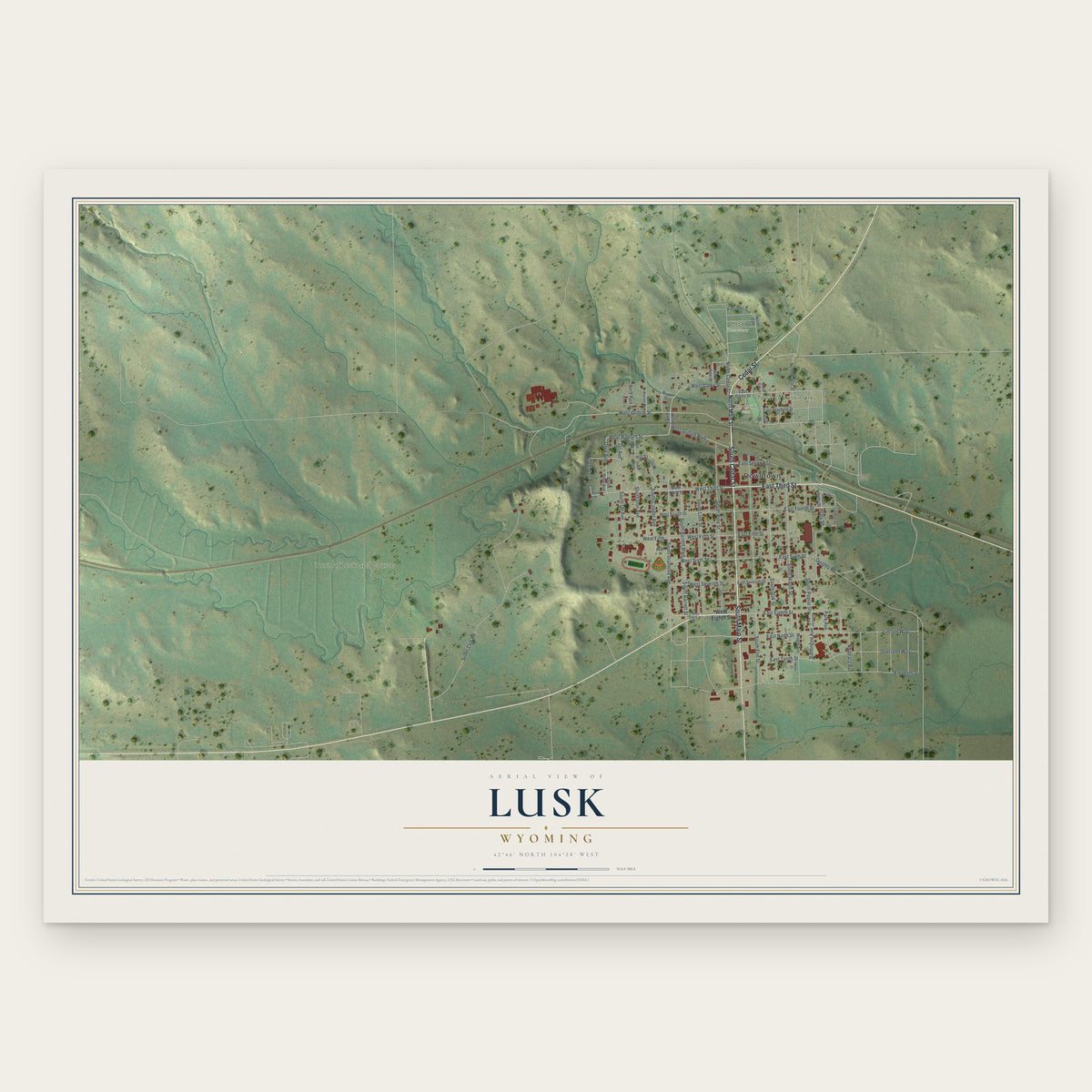 Lusk, Wyoming map print, the full design