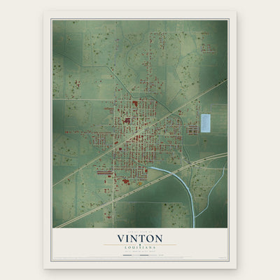 Vinton, Louisiana map print, the full design