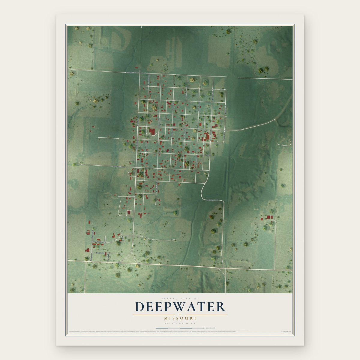 Deepwater, Missouri map print, the full design