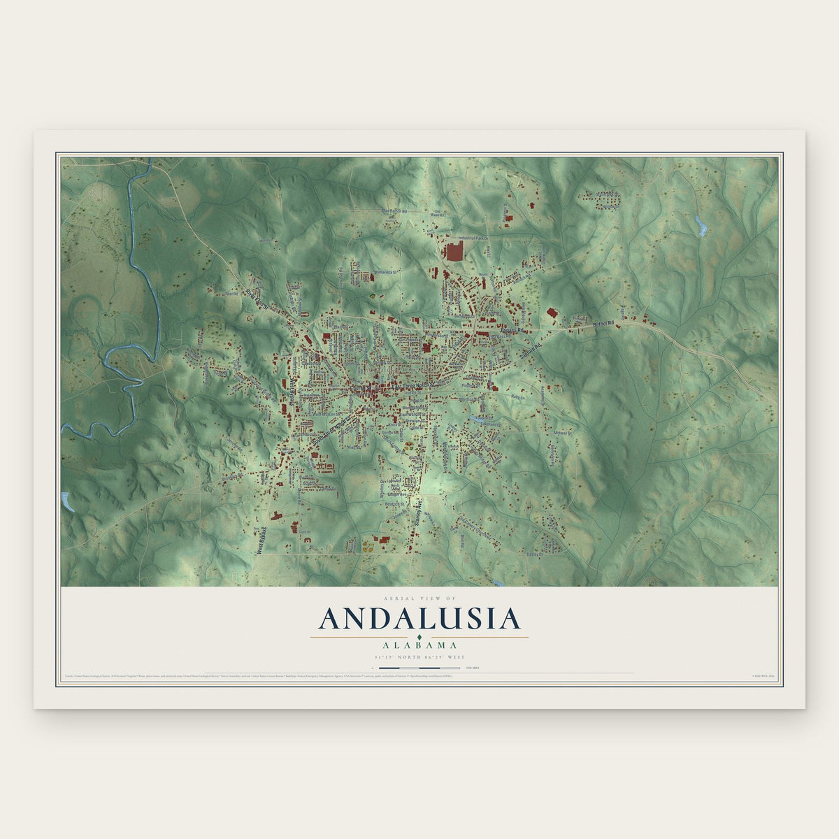 Andalusia, Alabama map print, the full design