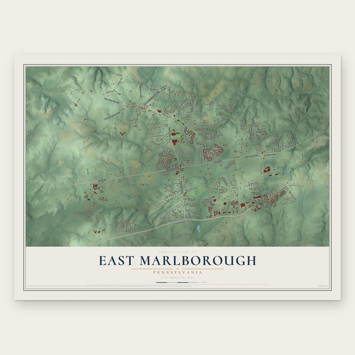 East Marlborough, Pennsylvania map print, the full design