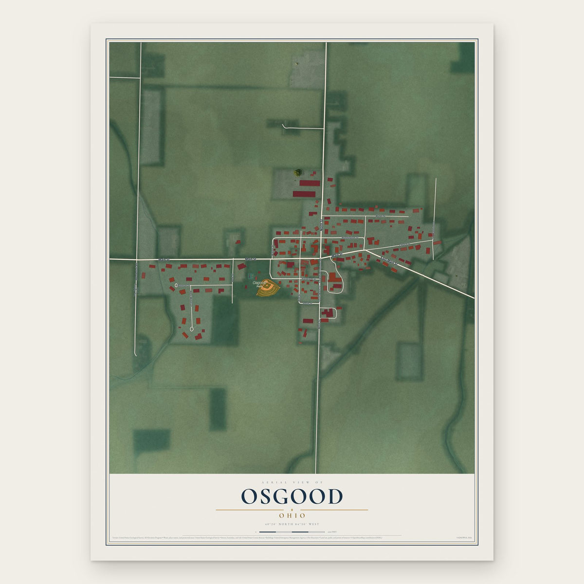 Osgood, Ohio map print, the full design