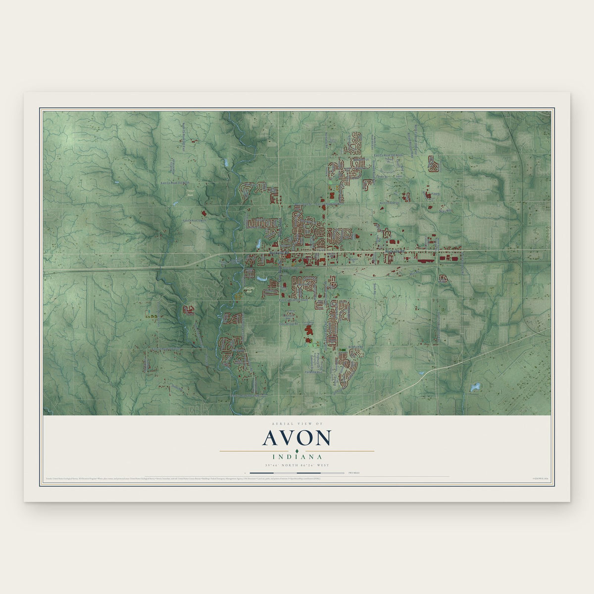 Avon, Indiana map print, the full design