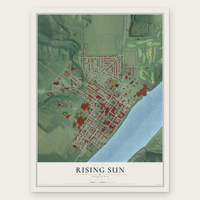 Rising Sun, Indiana map print, the full design