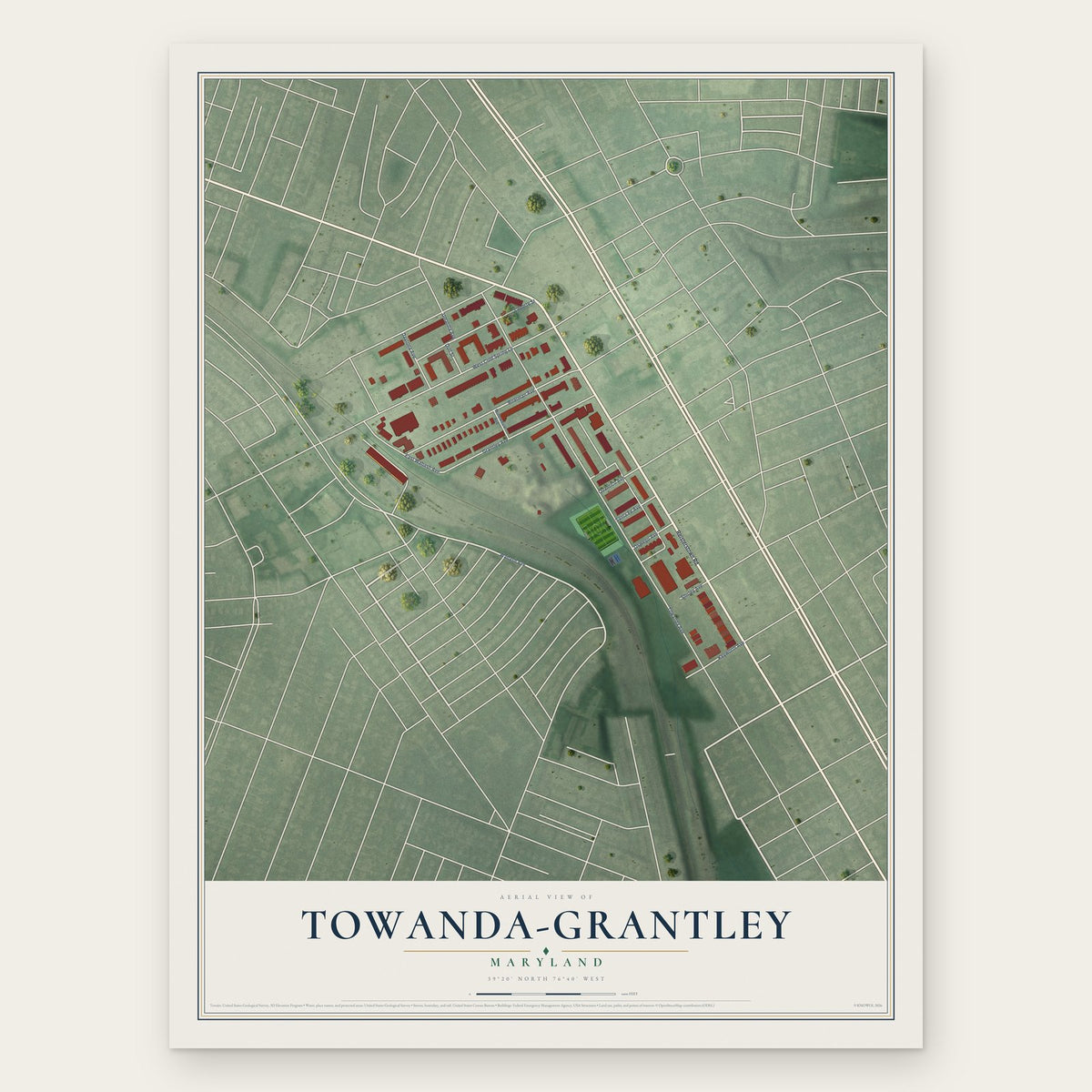 Towanda-Grantley, Maryland map print, the full design