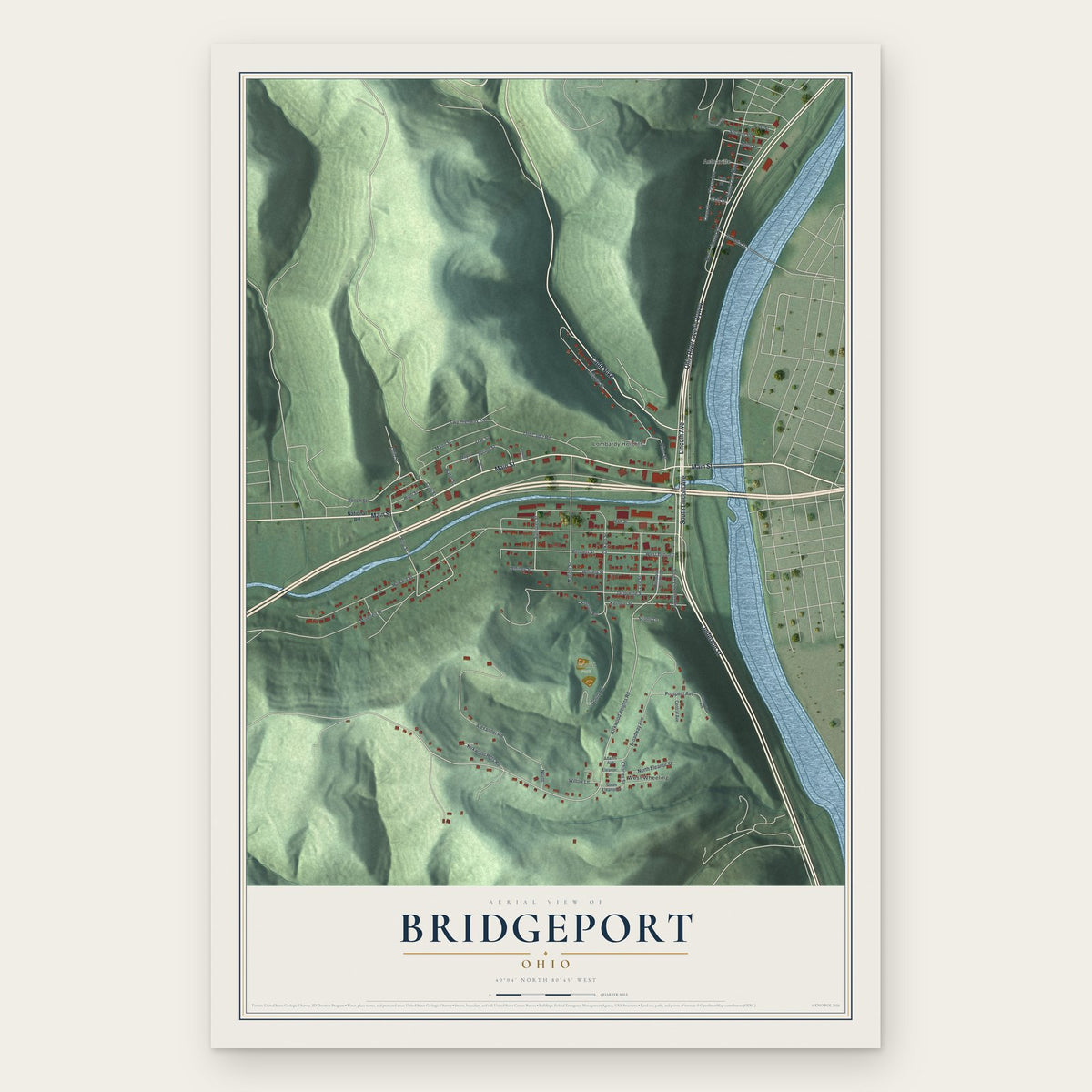 Bridgeport, Ohio map print, the full design