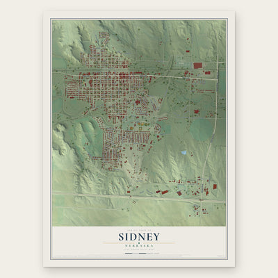 Sidney, Nebraska map print, the full design