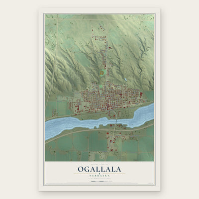 Ogallala, Nebraska map print, the full design