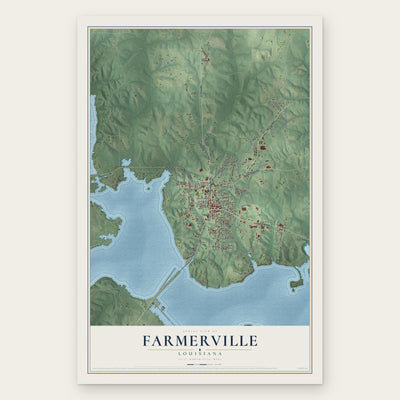 Farmerville, Louisiana map print, the full design