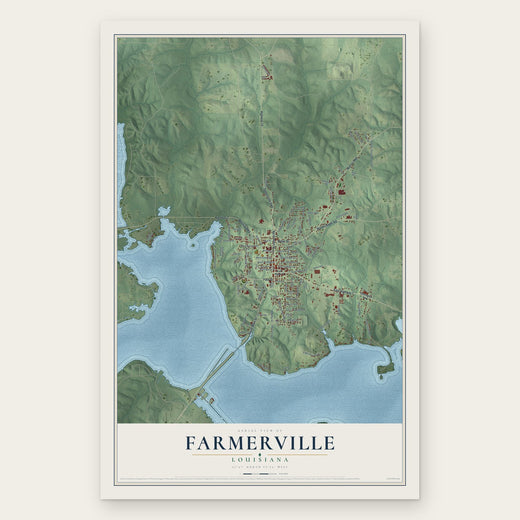 Farmerville, Louisiana map print, the full design