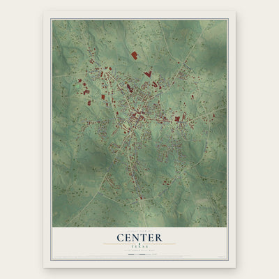 Center, Texas map print, the full design
