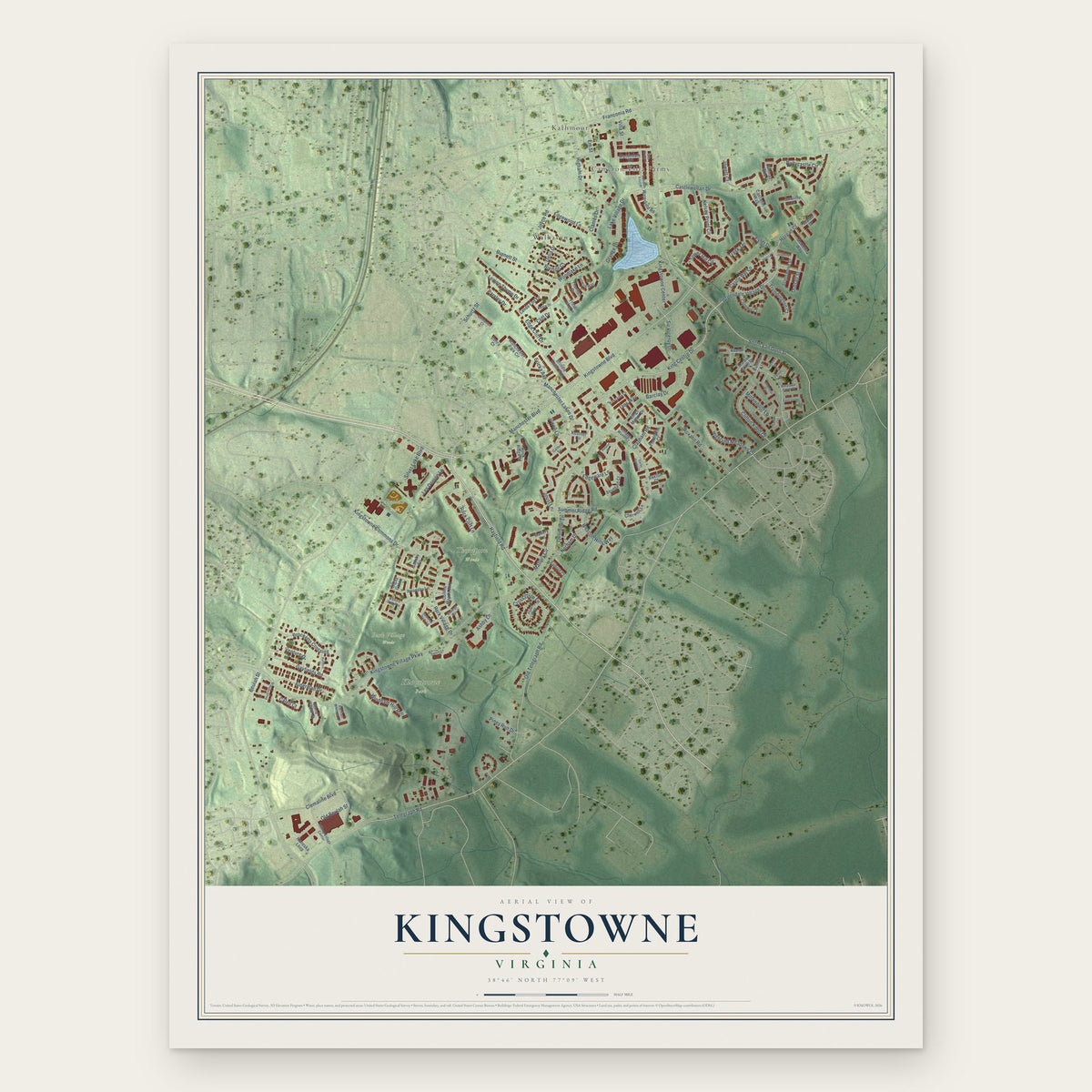 Kingstowne, Virginia map print, the full design