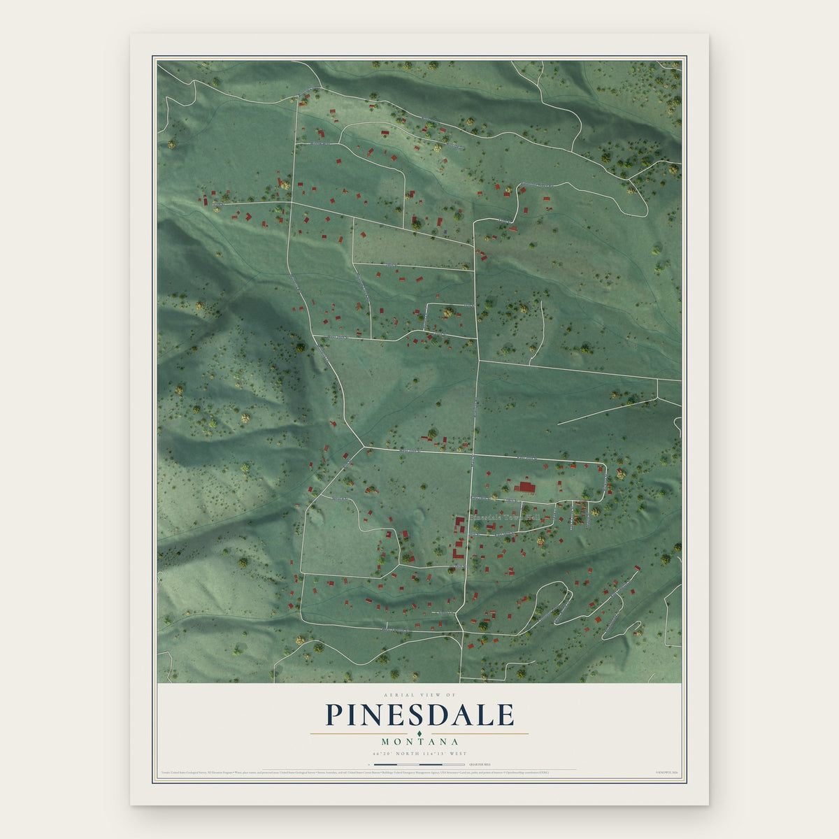 Pinesdale, Montana map print, the full design