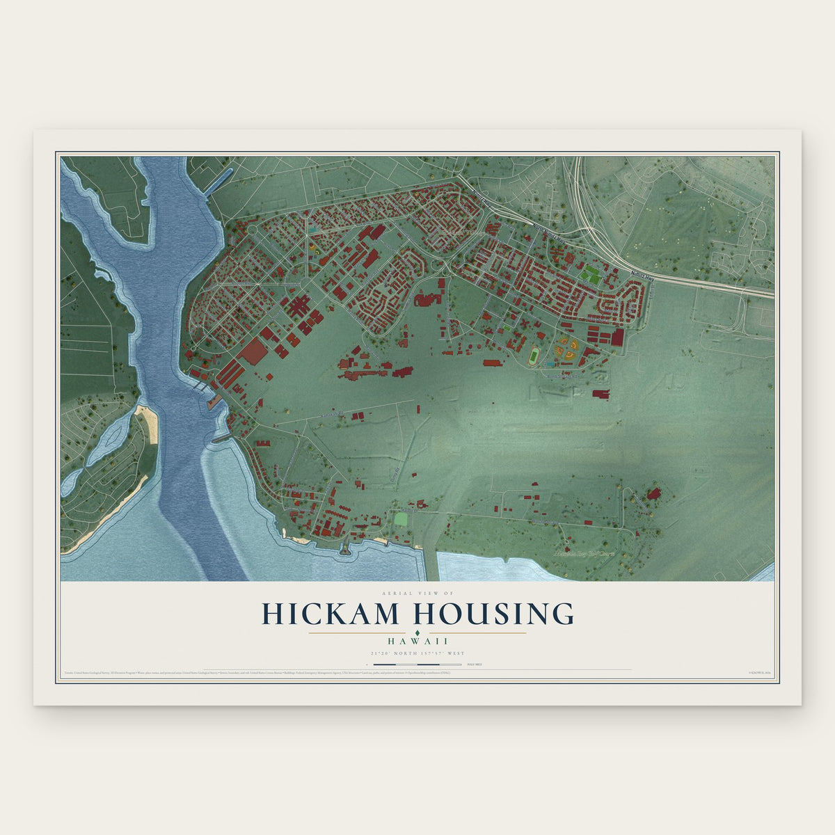Hickam Housing, Hawaii map print, the full design