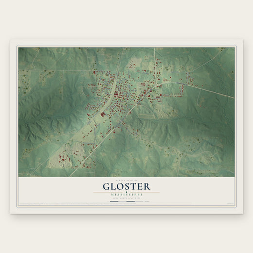 Gloster, Mississippi map print, the full design