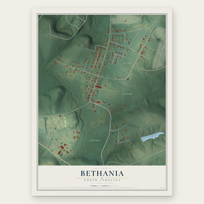 Bethania, North Carolina map print, the full design