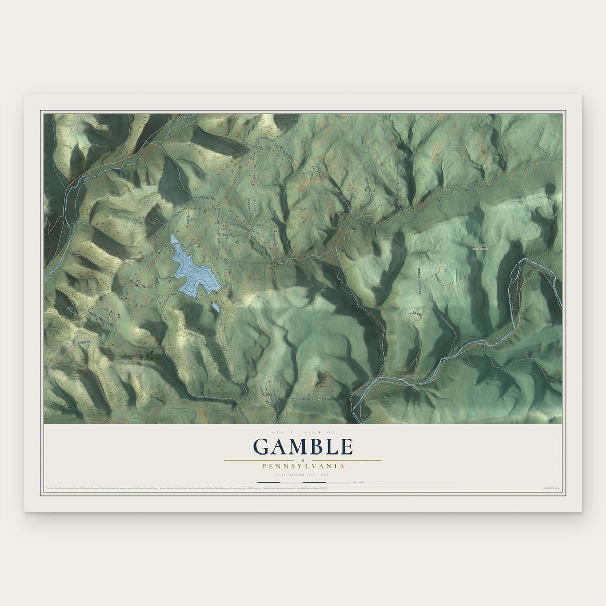 Gamble, Pennsylvania map print, the full design