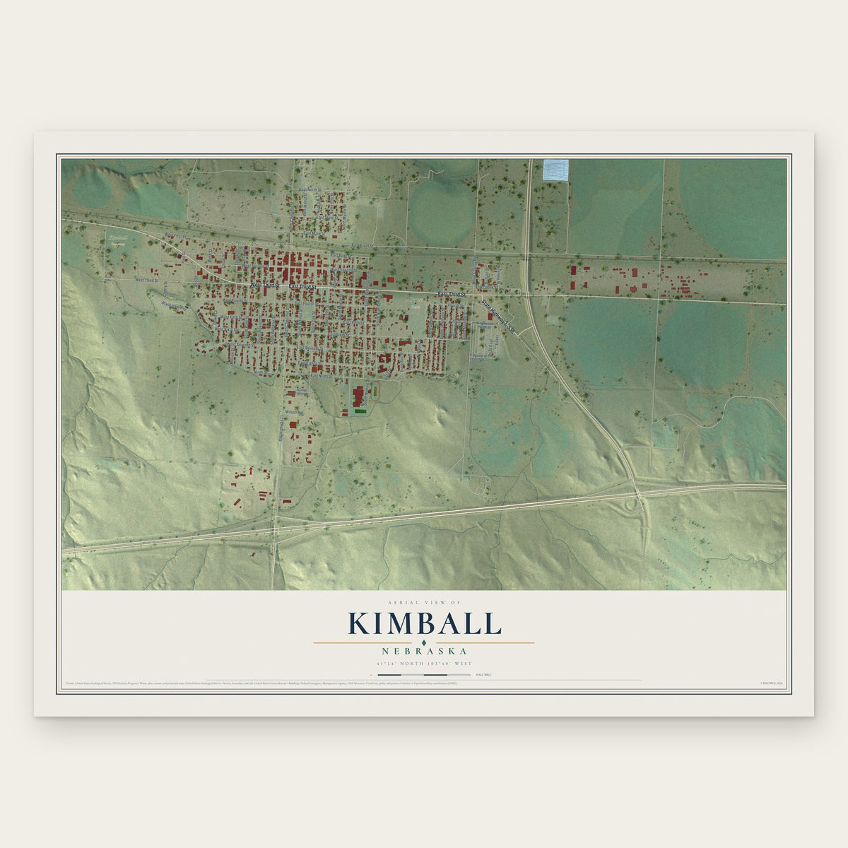 Kimball, Nebraska map print, the full design