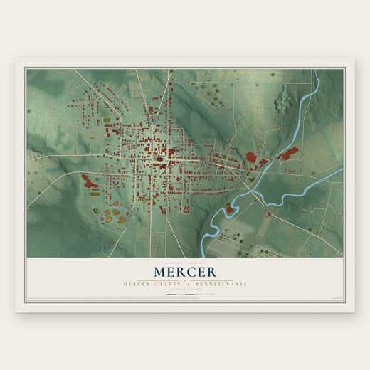 Mercer, Mercer County, Pennsylvania map print, the full design