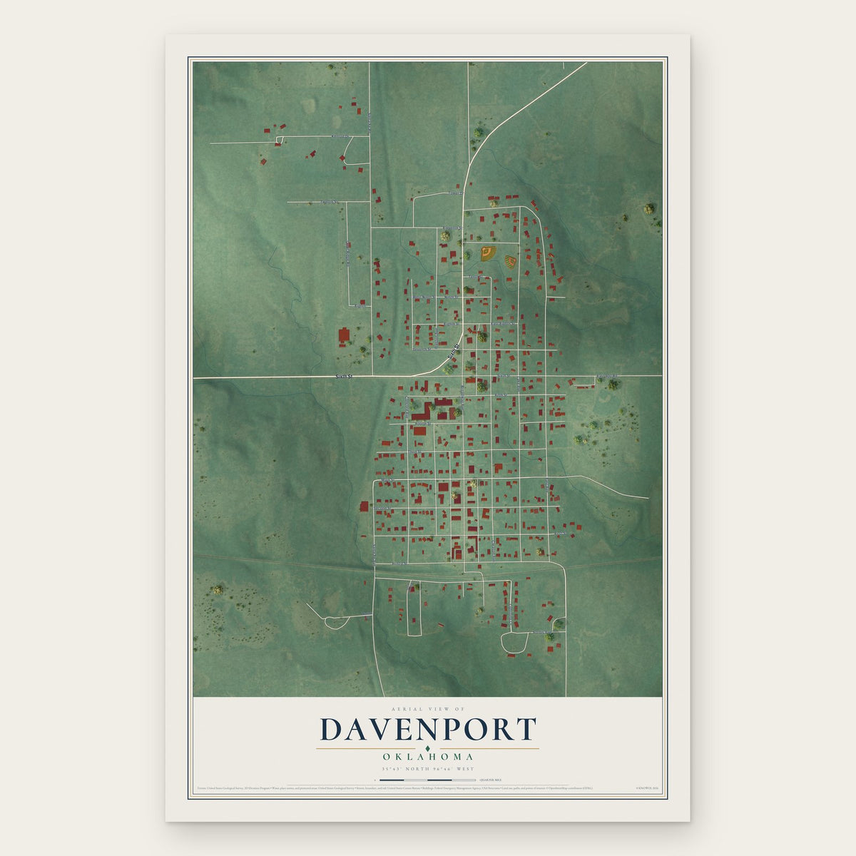 Davenport, Oklahoma map print, the full design