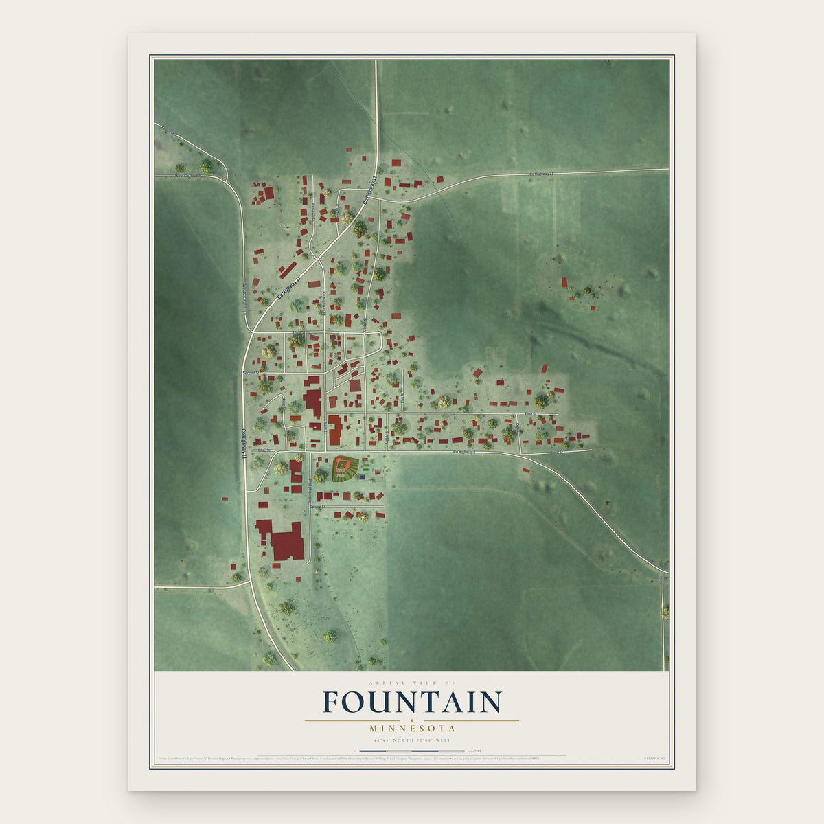 Fountain, Minnesota map print, the full design