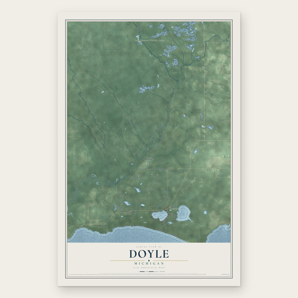 Doyle, Michigan map print, the full design