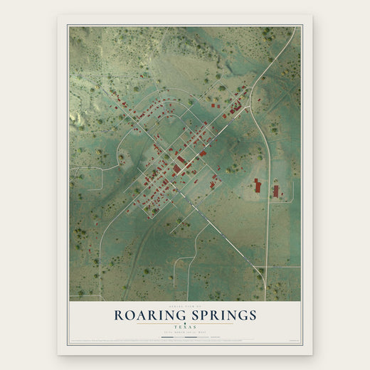Roaring Springs, Texas map print, the full design