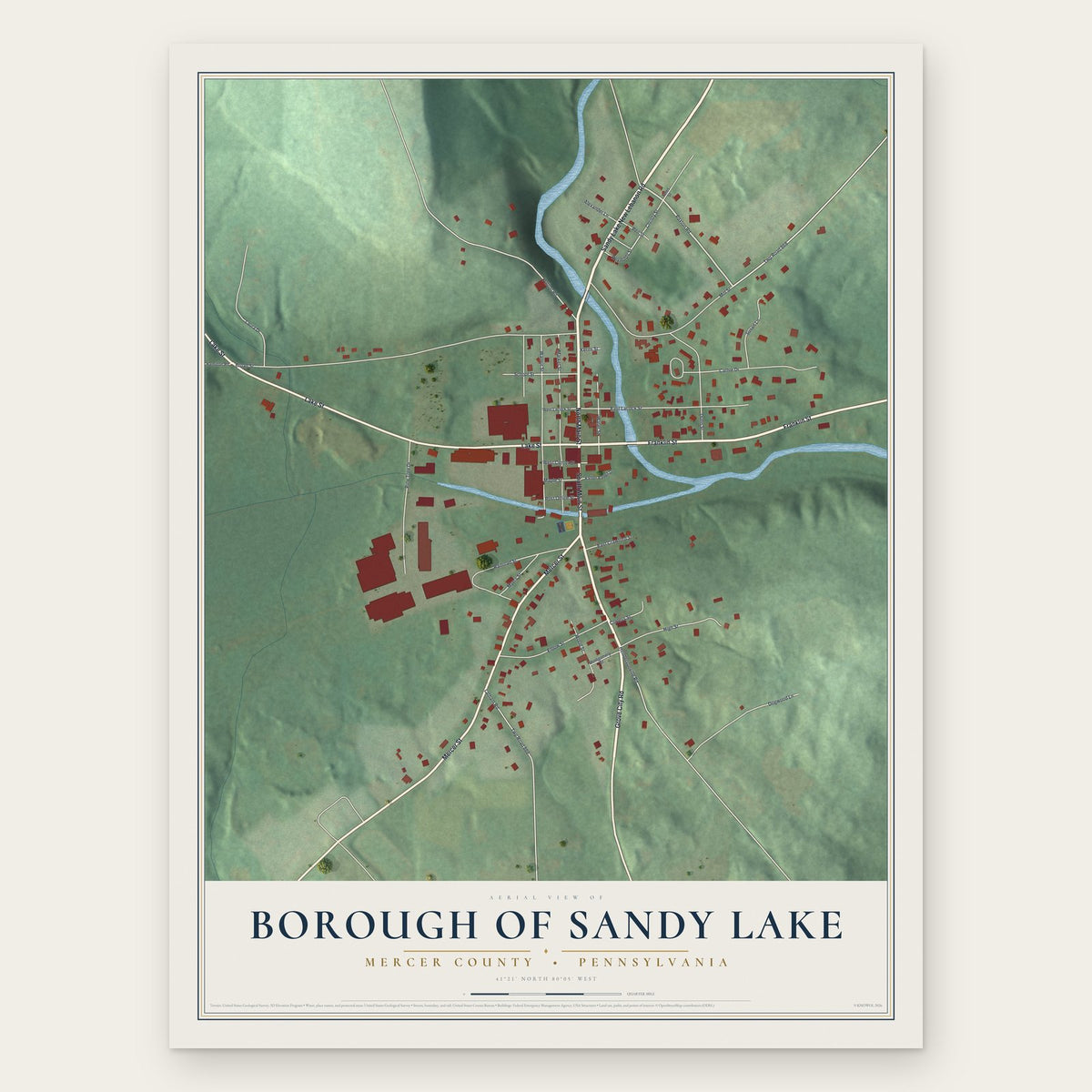 Borough of Sandy Lake, Mercer County, Pennsylvania map print, the full design