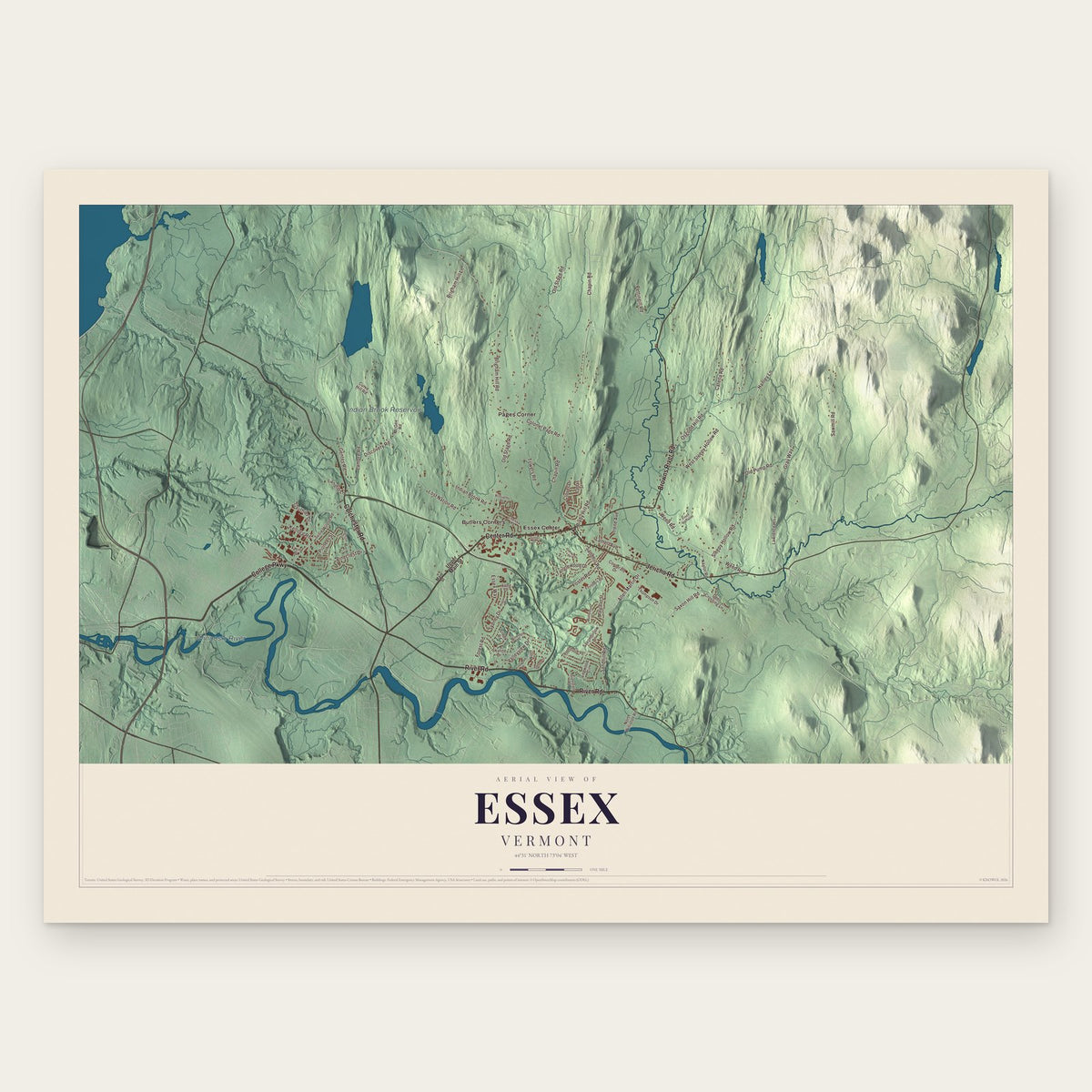 Essex, Vermont map print, the full design
