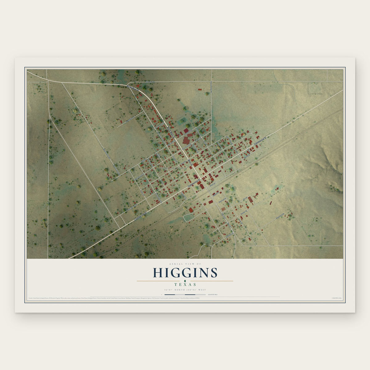 Higgins, Texas map print, the full design