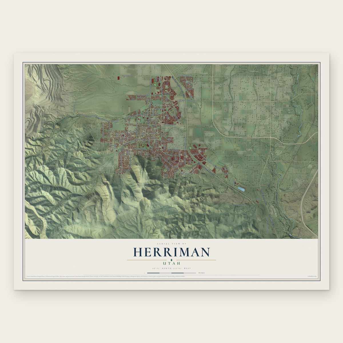 Herriman, Utah map print, the full design