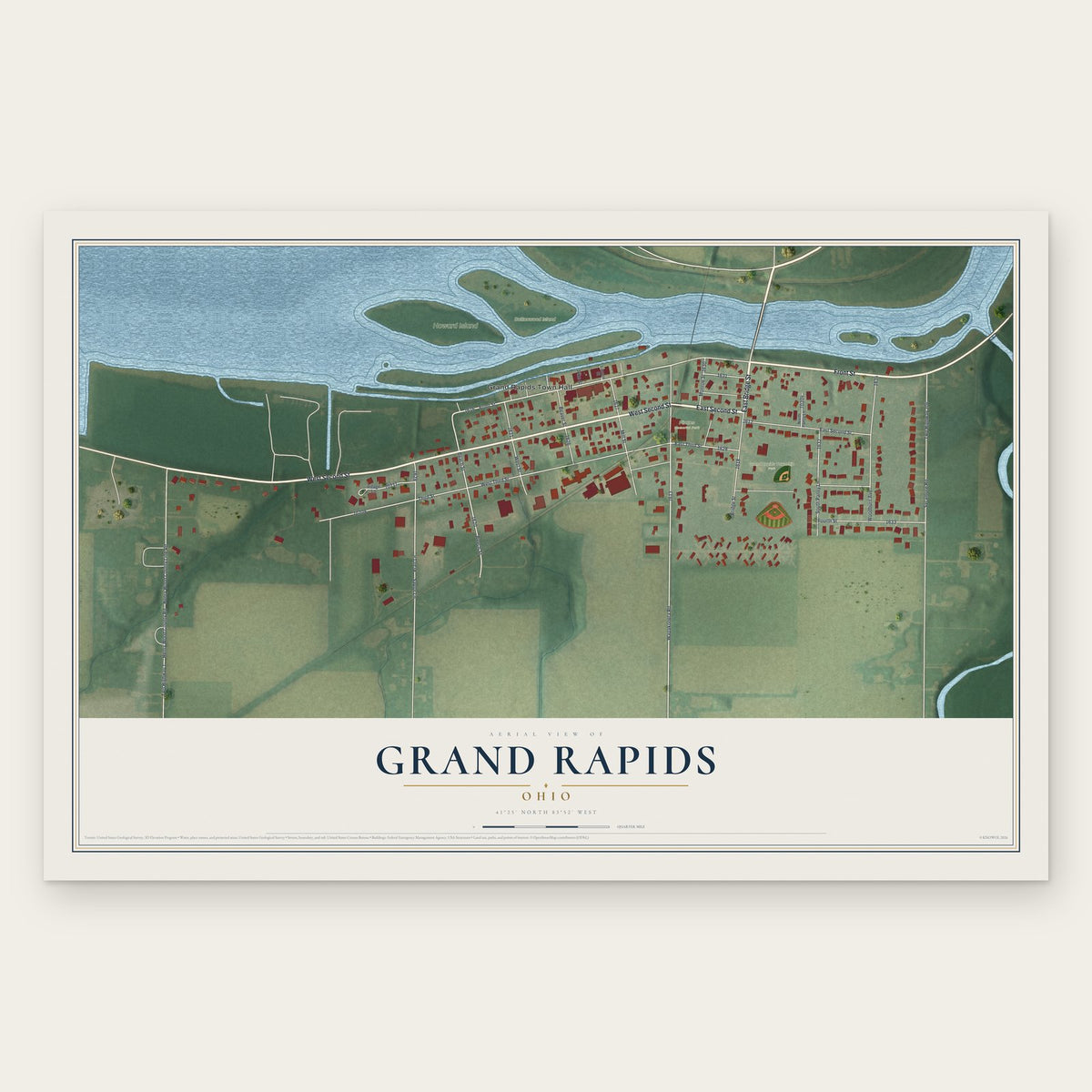 Grand Rapids, Ohio map print, the full design