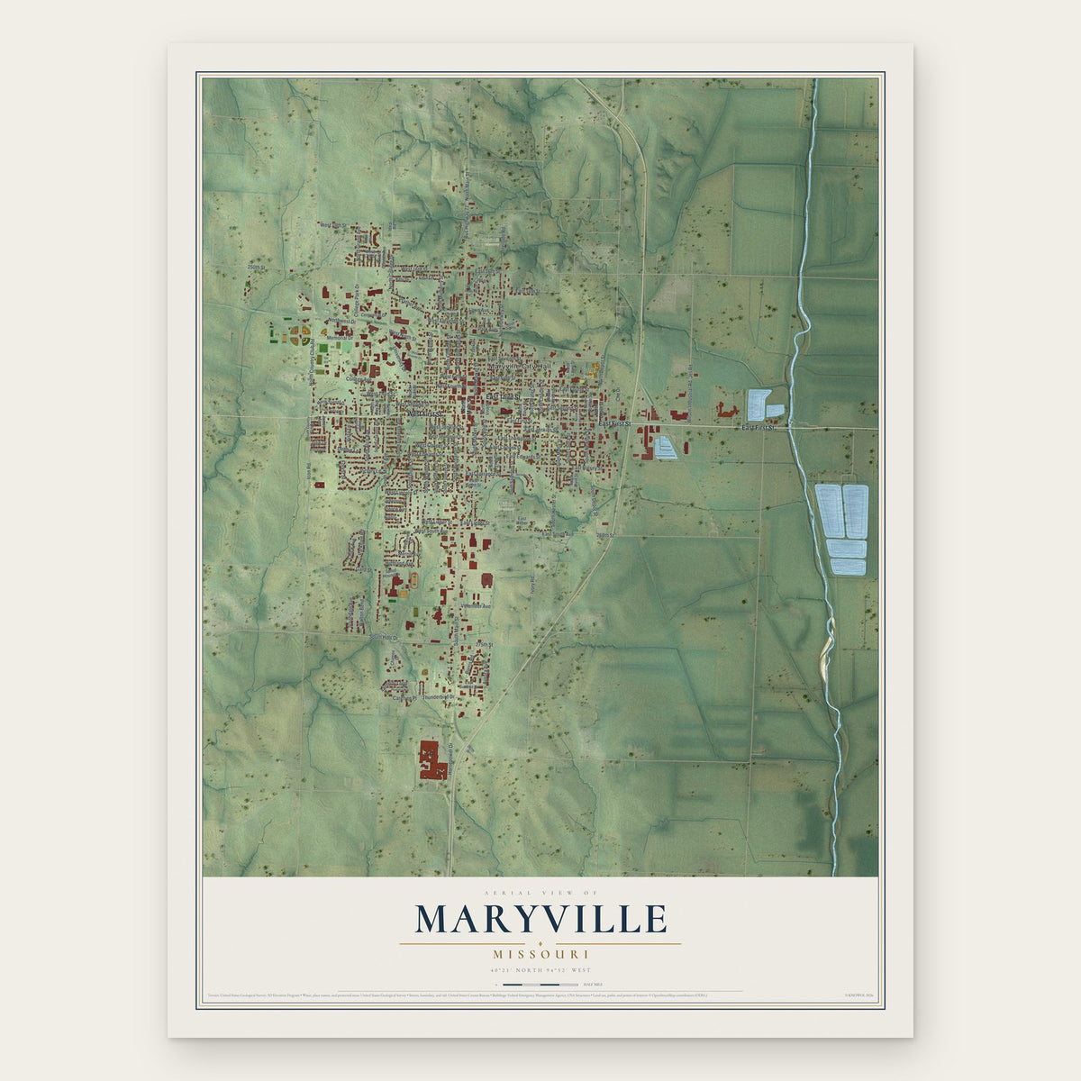 Maryville, Missouri map print, the full design