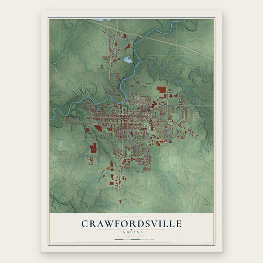 Crawfordsville, Indiana map print, the full design