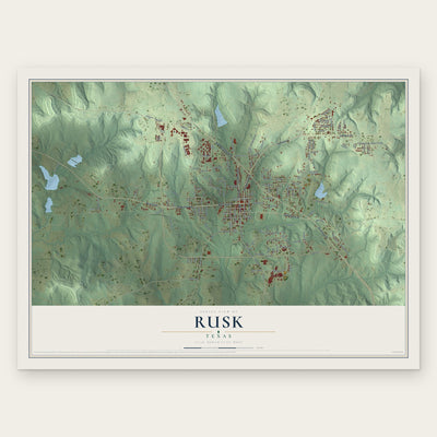 Rusk, Texas map print, the full design