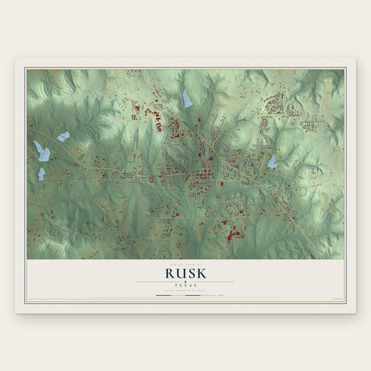 Rusk, Texas map print, the full design