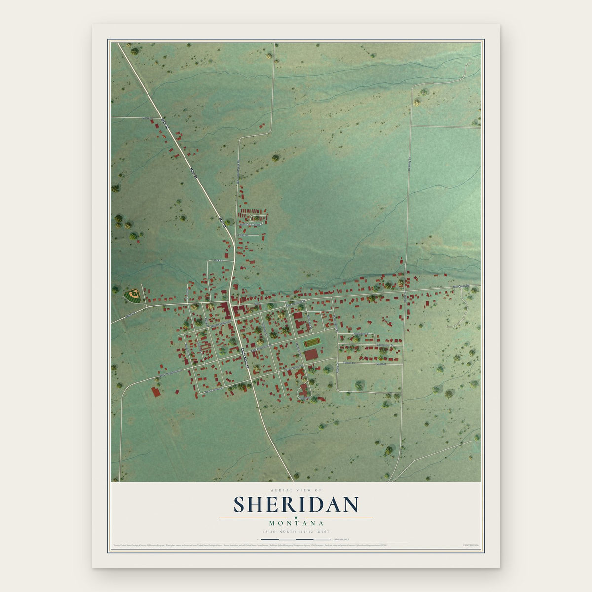 Sheridan, Montana map print, the full design